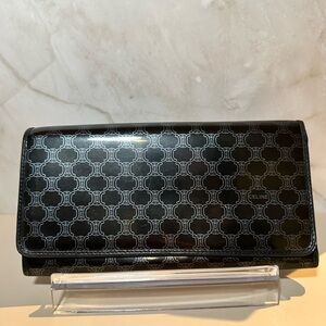 Celine Patent Black and Gray Monogram Clutch Wallet